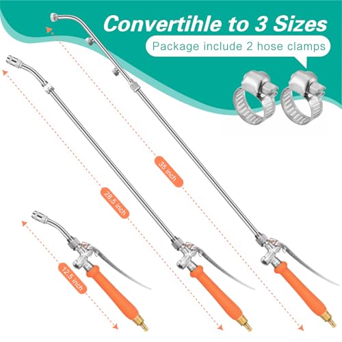 Metal Pump Sprayer Wand with 3 Types of Nozzles, Fan Nozzle Replacement Sprayer Wand, Stainless Steel Sprayer Wand Replacement with 1/4" & 3/8" Brass Barb and 2 Hose Clamps - color: 1Pcs 35 Inches Sprayer Wand - Orange Handle