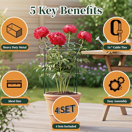 4 Packs Peony Cages and Supports, 11.8"x16" Metal Plant Supports