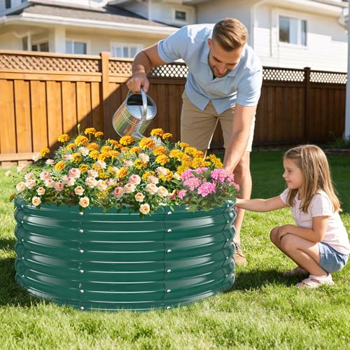 TBMLC 17" Tall Heavy-Duty 40" Diameter Round Steel Rised Garden Bed Green - color: Green, size: 40" Diameter X 16" Tall