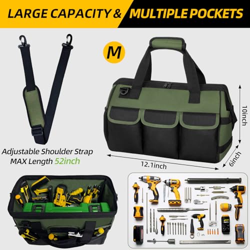 Portable Tool Bag Heavy Duty Tool Box Organizer with Shoulder Strap,M-Green - color: Army Green & Black, size: M
