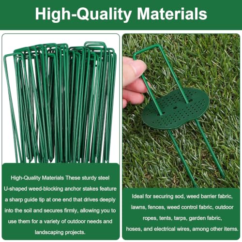 50 Pack 6 Inch Landscape Staples, 11 Gauge Green Artificial Turf Stakes