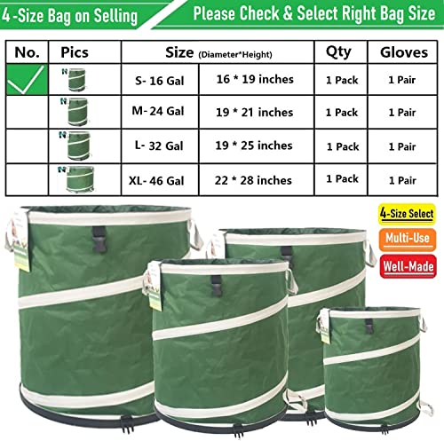 16-Gallon Collapsible Trash Can (16x19 in) Hard-Shell Bottom Yard Garden Bag,Pop-Up Trash Can,RV Camping Waste Bag,Recycling Bin,Laundry Hamper,Leaf Bags,Yard Waste Container,Lawn Grass,Weeds Basket