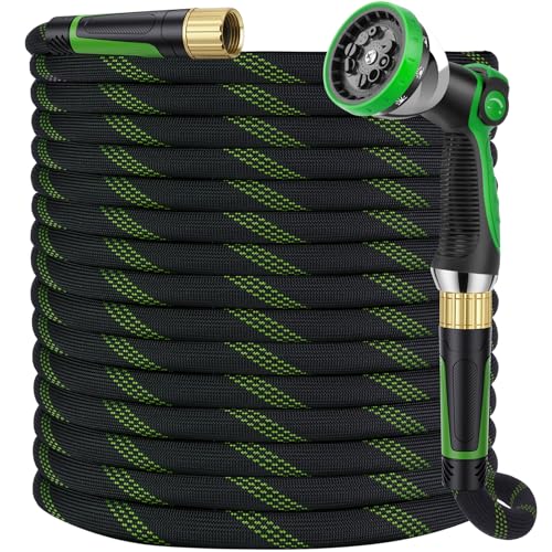75 ft Non-Expanding Garden Hose, 360° Anti-Kink Swivel Fittings - color: Green, size: 75ft