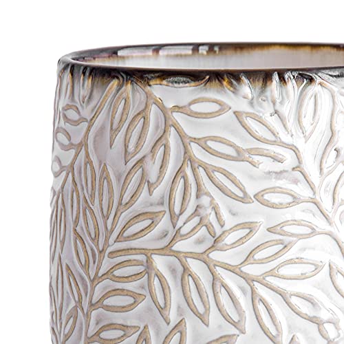 D'vine Dev Embossed Leaves Ceramic Planter, 6 in, Smoked White, 27-A-X-1 - color: Smoked White, size: 6 Inch