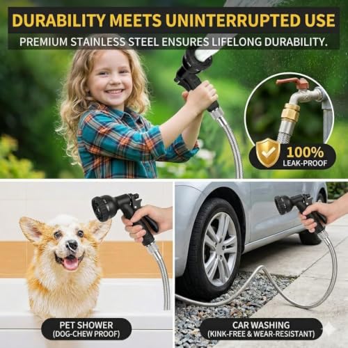 75FT Garden Hose, Stainless Steel Water Hose Solid Fittings,No-Kink, Metal Garden Hoses,Anti-Rust Heavy Duty Water Hoses for Yard,Car Wash Outdoor Lawn Watering Plants - size: 75FT