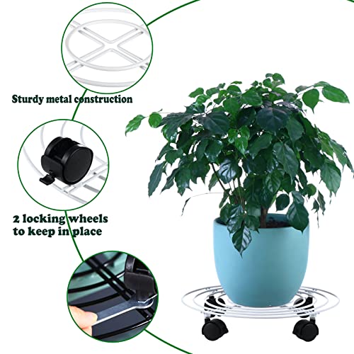 5 Packs Metal Plant Caddy with Locking Wheels 11.8 Inches Heavy-duty Wrought Iron Rolling Plant Stands with Casters Plant Dolly Plant Roller Base for Indoor and Outdoor Plant Pot Movers Saucers White - color: White