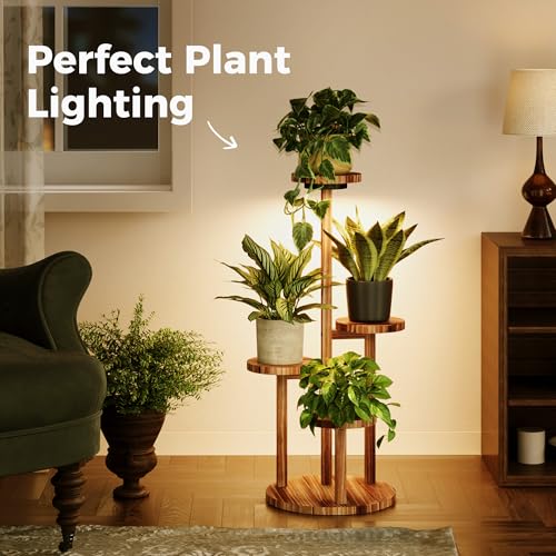 Bamworld Plant Stand Indoor with Grow Lights Plant Shelf 4 Tier Wood - color: Brown, size: 4 Tier Plus