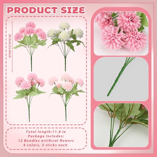 XunYee 12 Pcs Pink Artificial Flowers for Outdoor Silk Chrysanthemums - color: Pink
