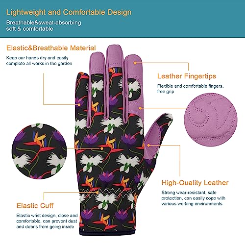 Bamllum Gardening Gloves for Women, Leather Garden Gloves - color: Baiziteng