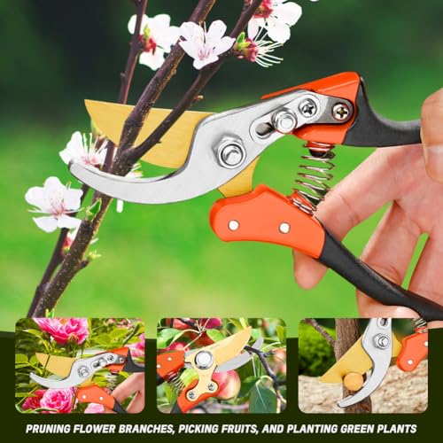 Garden Shears, Sharp Japanese SK5 Steel Blade Effortlessly Prunes 1/4" Branches, Hand Pruners Heavy Duty Professional Bypass, Garden Scissors & Flower Trimmers (golden) - color: Golden