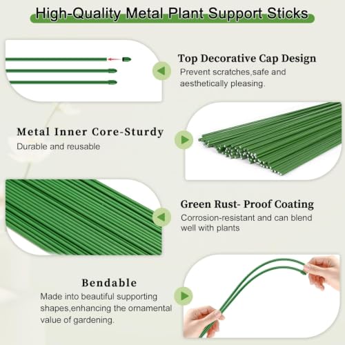 15Pcs Orchid Stakes,SupKing 17.7 Inch Plant Support Sticks Invisible Bendable Green Pole Rods for Small Indoor Outdoor Potted Plants Comes 20Pcs Ties - color: Green