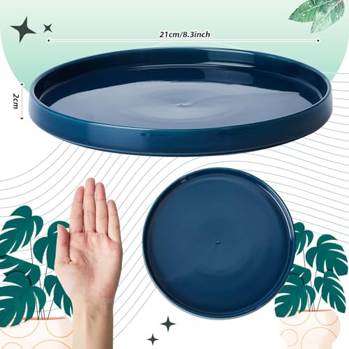 2 Pcs 8 Inch Ceramic Plant Saucers, Blue Round Drip Trays - size: 8 Inch