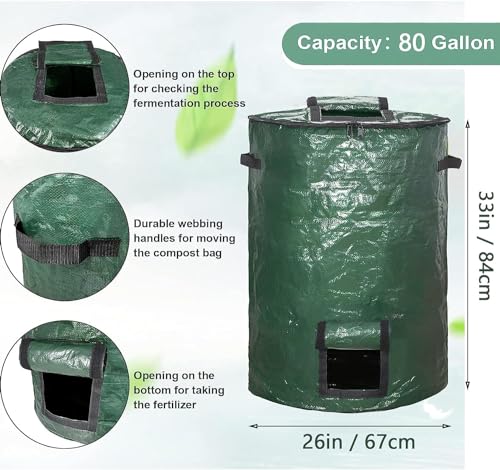 Big Compost Bin Bag,80 Gallon(300L) Garden Compost Bin Bag (Green 1pc) - color: Green, size: 80 gallon