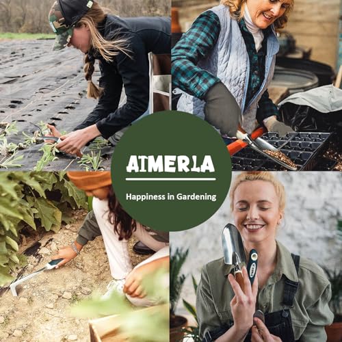 Aimerla Gardening Tools Set of 9 Heavy Duty Garden Tools with Non-Slip Rubber Grip with Large Garden Bag for Tools Durable Hand Tools for Gardening, Weeding,Gardening Gifts for Women,Men (Dark Green) - style: Dark green