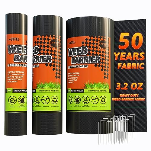 3x50FT Weed Barrier Landscape Fabric Heavy Duty, 3.2oz Durable Geotextile Fabric, Block Gardening Ground Cover Weed Mat, Weed Control Garden Cloth for Landscaping, French Drains, Yard Driveway - size: 3*50