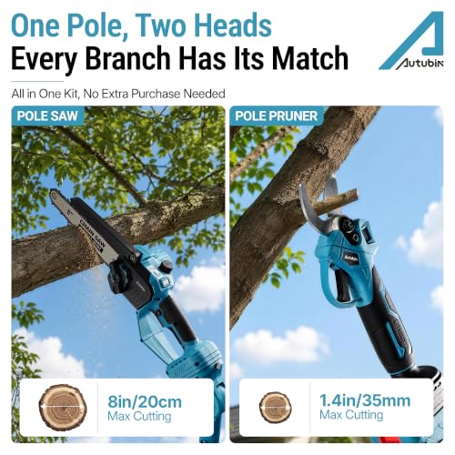 4 in 1 Pole Saw & Electric Pruning Shears Combo, 16Ft Reach, 2 Batteries