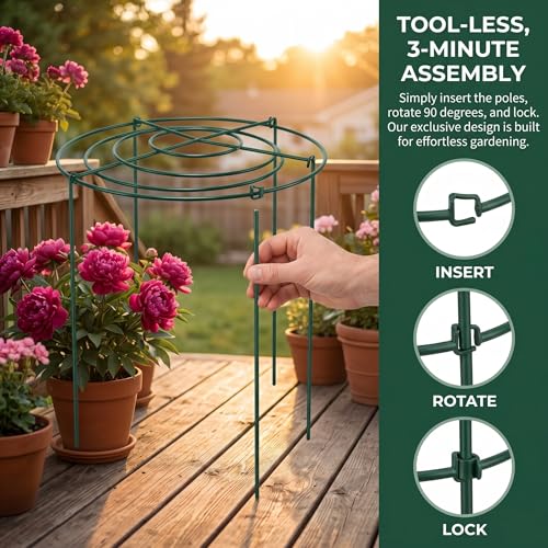 Flower Support Cage, Plant Climbing Support, Peony Plant Support - 4Pack 11x16 Inch Heavy-Duty Four Legs Peony Cage for Roses, Hydrangeas, Tomatoes (11"x16")