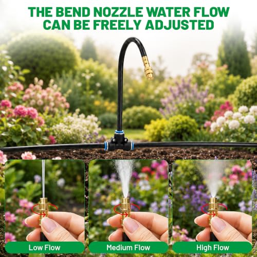 Garden Misting System, 200FT 1/4" Irrigation Tubing with 32 Adjustable Brass Sprinkler Heads, 360° Micro Sprinkler Watering Kit for Raised Beds, Vegetable Garden, Greenhouse & Outdoor Plants - size: 200FT