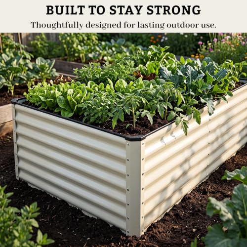 SnugNiture Galvanized Raised Garden Bed 8x4x2FT Outdoor Large Metal Planter Box Steel Kit for Planting Vegetables, Flowers, Beige White - color: White, size: 8x4x2FT
