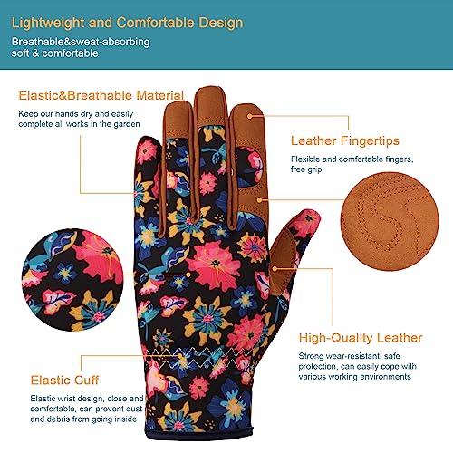 Bamllum Gardening Gloves for Women, Leather Garden Gloves - color: Shuicaizong