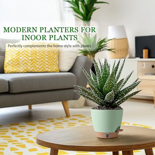 2 Pack 8 Inch Pots for Plants Indoor, Plastic Self Watering Planters - color: Green, size: 8 inch