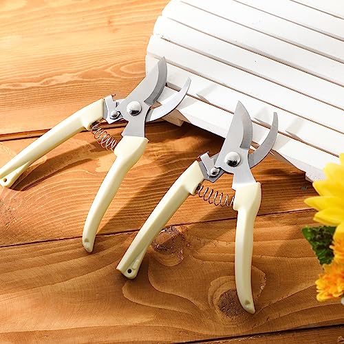 Therwen 12 Pcs Garden Shears Flower Scissors Pruning Shears Floral Garden Clippers Hand Pruners Branch Cutter Gardening Tools for Plants Cutting, Trimming, Fruits Picking (Beige,Bypass) - style: Beige, Bypass