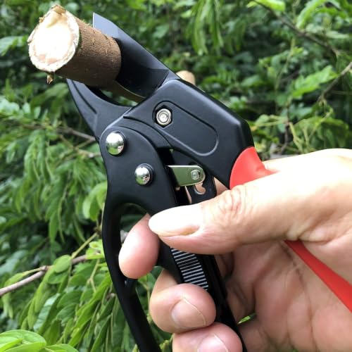 Professional Ratchet Anvil Pruning Shears, Heavy Duty Carbon Steel Anvil Pruner with Ratcheting Labor-Saving Mechanism, Reinforced Non-Slip Handle Garden Clippers for Tree Trimming (Yellow) - color: Yellow
