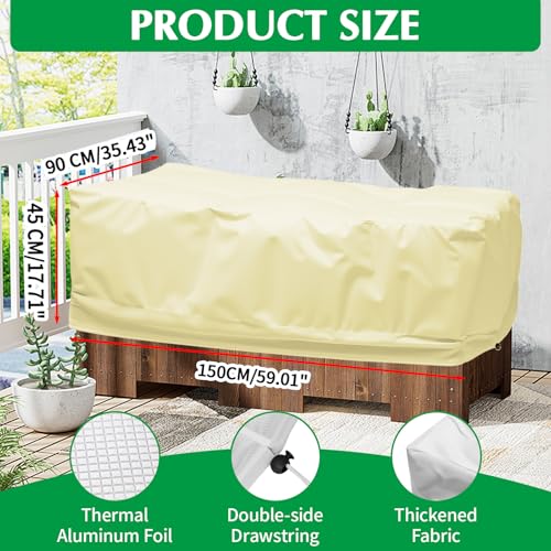 2 Pack 59" x 35" x 17" Upgraded Insulation Raised Garden Bed Cover with Thermal Aluminum Film Liner, Rectangular Plant Covers Freeze Protection Outdoor Winter Plants Frost Covers Blanket - color: White