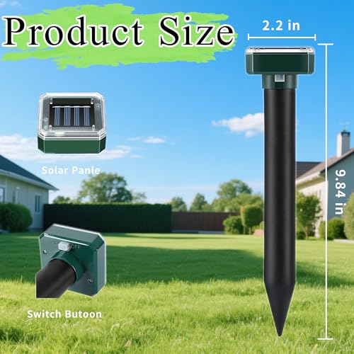 Mole Repellent Solar Powered Solar Powered, Sonic Mole Deterrent Spikes,Groundhog,Skunk,Snake,Gopher, Vole, Chipmunk, Deer Repellent for Yard Lawns Garden,10 Pack