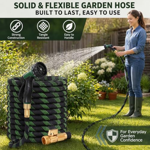 50 FT Garden Hose - Heavy Duty Non-Expandable Water Hose with 10-Function Nozzle, Kink-Free & Leak-Proof Flexible Yard Hose for Lawn and Car Washing(50FT) - size: 50FT
