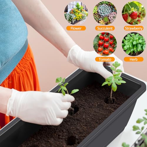 4 Pack 17 Inch Deck Railing Planter Boxes Adjustable Window Boxes Planters - color: Gray+black Brackets