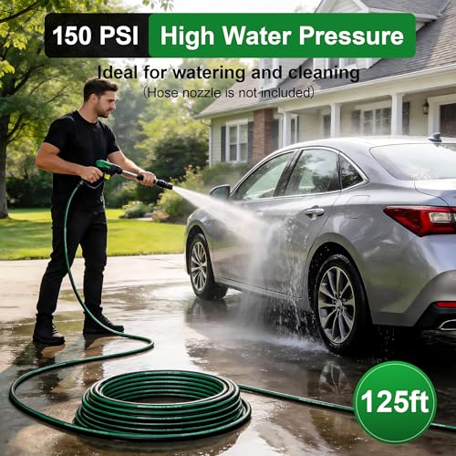Garden Hose 125ft x 5/8" All-Weather Flexible Water Hose Lightweight, Durable, Kink-resistant, Heavy Duty Hybrid Polymer Hose, Male to Female Leak-Free Aluminum Connections, Burst 600 PSI. - size: 125ft x 5/8" Male to Female