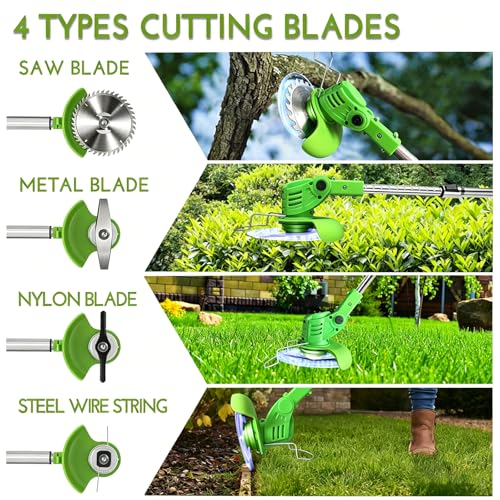 Electric Weed Wacker Cordless, with 2 Battery 26 Pcs Blades Charger - color: Green