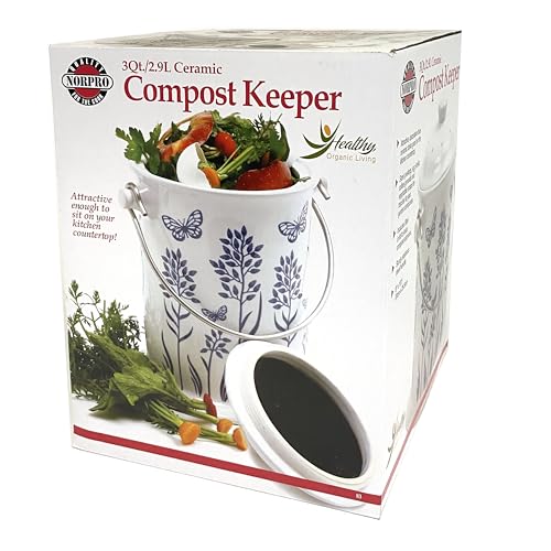 Norpro Ceramic Floral Blue/White Compost Keeper, 3QT (83) - color: Floral Blue/While