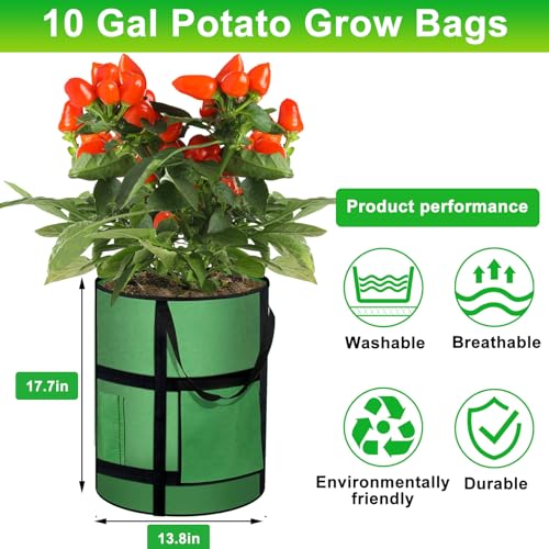 MEKOLIFE 10 Gallon Potato Grow Bags, Viewing Window & Reinforced Handles - size: 6Pack(10 Gallon)