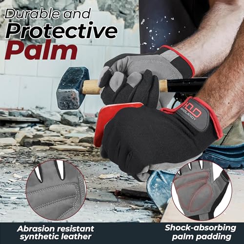HANDLANDY Work Gloves for Men & Women, Utility Mechanic Working Gloves Touch Screen, Flexible Gardening Gloves for Yard - color: Black (1 Pair), size: X-Large