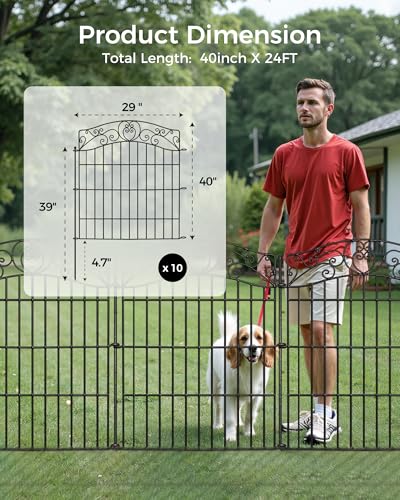 10 Panels No Dig Decorative Outdoor Garden Fence, 40 in(H) X 23.6 ft(L) Animal Barrier Fencing, Rustproof Portable Fence, Temporary Dog Fence Outdoor for Yard, Outside, Backyard, Patio - size: 40 in(H) X 23.6 ft(L)
