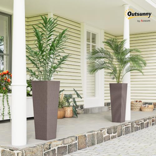 Outsunny 32 Inch Tall Planters for Outdoor Plants Set of 2, Brown - color: Brown, size: 32 Inch