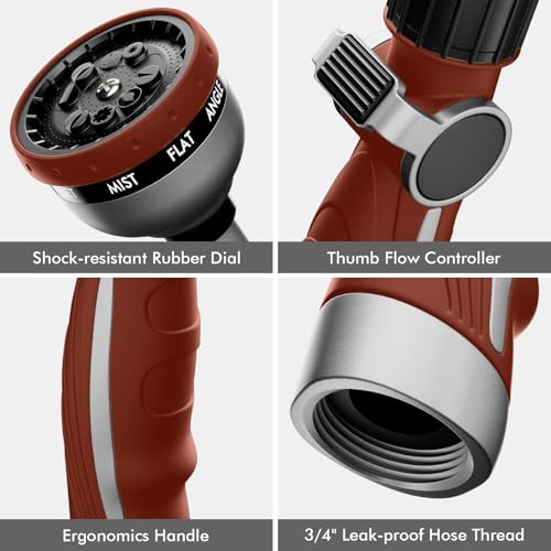 RESTMO Watering Wand Heavy Duty, 15-Inch Long Hose Nozzle Sprayer - color: Red