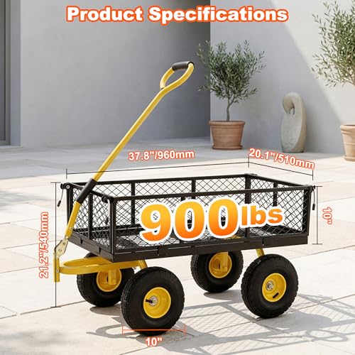 900 Lbs Heavy Duty Steel Garden Cart with Handle & 10" All Terrain Tires - color: Black Yellow, size: 900lbs