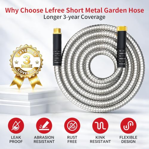 Lefree 5 Feet Stainless Steel Garden Extension Hose, Lightweight Kink Free Leak-Proof with Upgrade Rubber Sleeve, 550PSI, Short Water Pipe for Outdoor Faucet, Washing Machine, Bird Bath & Hose Reel - color: Silver, size: 5FT Male to Female