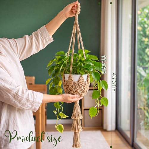 Shappy 1 Pack Boho Macrame Plant Hanger for Indoor - color: Jute Color, size: Style H
