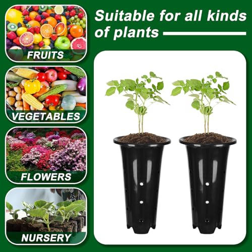 15 Pack Black Deep Plant Nursery Pots with Drainage Holes, (5.3" Wx8.66 H)