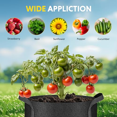 iPower 5-Pack 15 Gallon Plant Grow Bags Thickened Nonwoven Aeration Fabric Pots Heavy Duty Durable Container, Strap Handles for Garden, Black - color: Black, size: 15 Gallon