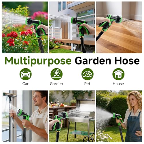 Garden Hose 100 FT, High-Pressure Water Hose with 10 Spray Nozzles - size: 100FT