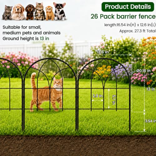 Decorative Garden Fence, 27.3 ft No Dig Flower Bed Border, 26 Pack - size: 26 Arched Panels-27.3ft(L)x16.54in(H)