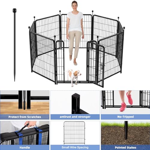 ADAVIN Tall Garden Fence with Gate, 48 in(H) 8 Panels Heavy Duty Iron Metal Animal Barrier Fence, Indoor Dog Playpen, Temporary Fencing, Dog Fence Outdoor for Yard, Total17.7 Ft(L), Black - size: 8panels-48in(H)×17.7ft(L)
