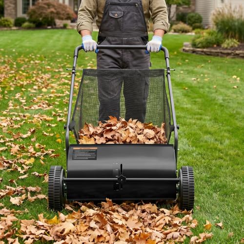 DRMBOOK Push Lawn Sweeper, Manual Leaf & Grass Collector, 26-Inch Black - color: Black, size: 26-Inch
