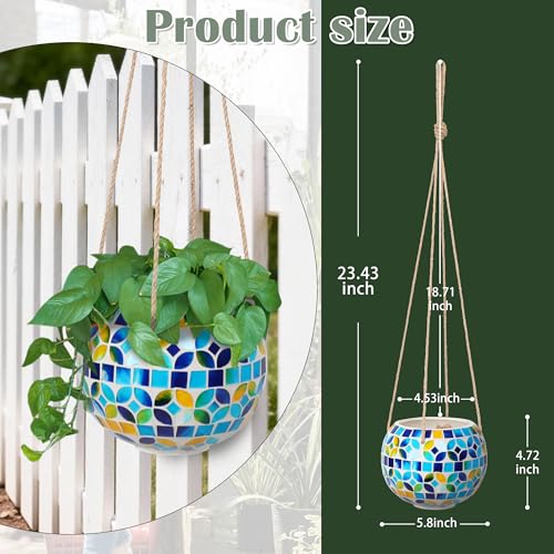 Ceramic Hanging Planter, Small Blue Flower Plant Pot Indoor Decor - color: Blue