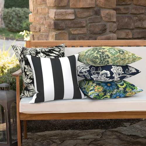 Outdoor 16x16 Inch Throw Pillow Covers Set of 2, All Weather Square Pillow Cases, Covers ONLY, Patio Cushion Pillow of Home Furniture Use, Cabana Black - color: Cabana Black, size: 16" x 16" (Pack of 2)